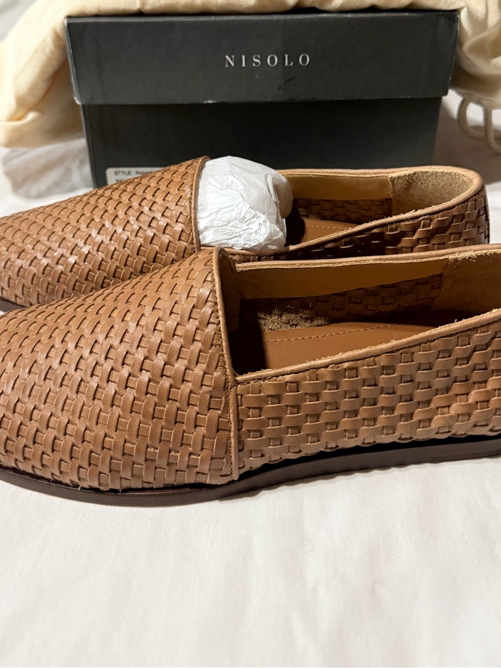 Nisolo Men’s Woven Slip-On Loafers in Cognac Brown